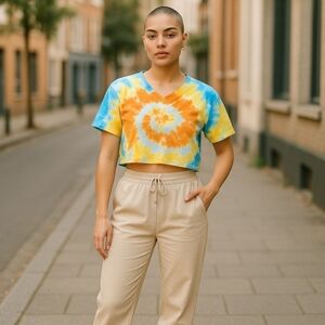 Tommy Hilfiger Orange and Blue Tie-Dye Crop Top